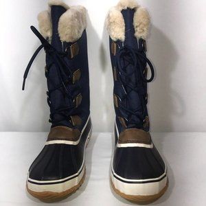 JBU Navy and Brown Ankle Boots with Fur Trim